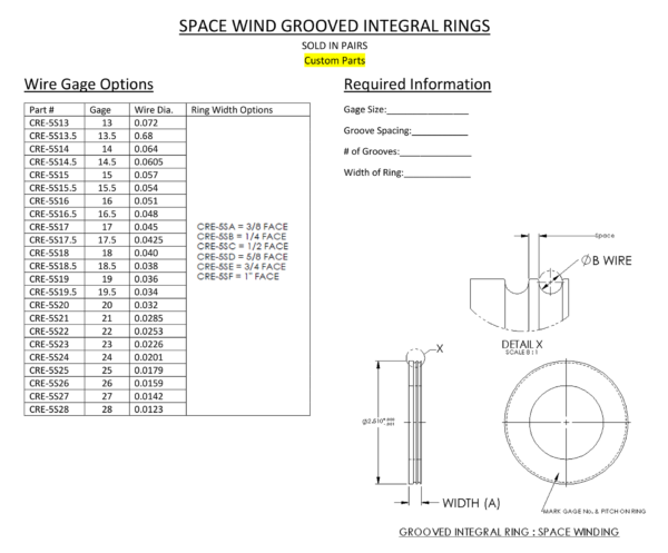 Grooved Integral Space Wound Rings - Sizing Chart
